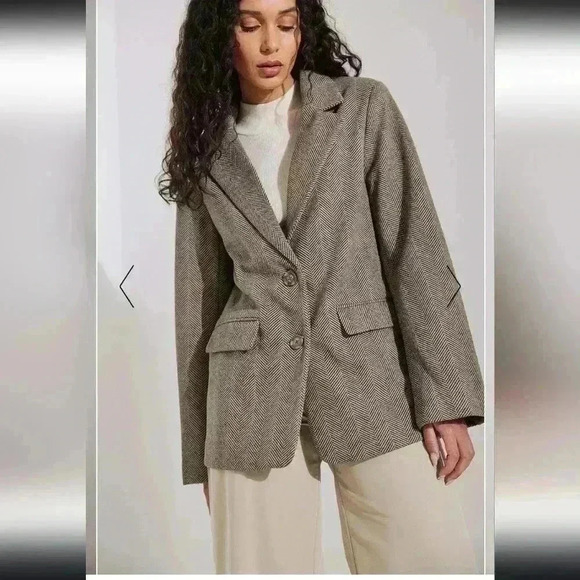 NA-KD Jackets & Blazers - NA-KD Brown Fishbone Pattern Blazer NWT New Womens Size 38 US Size 6